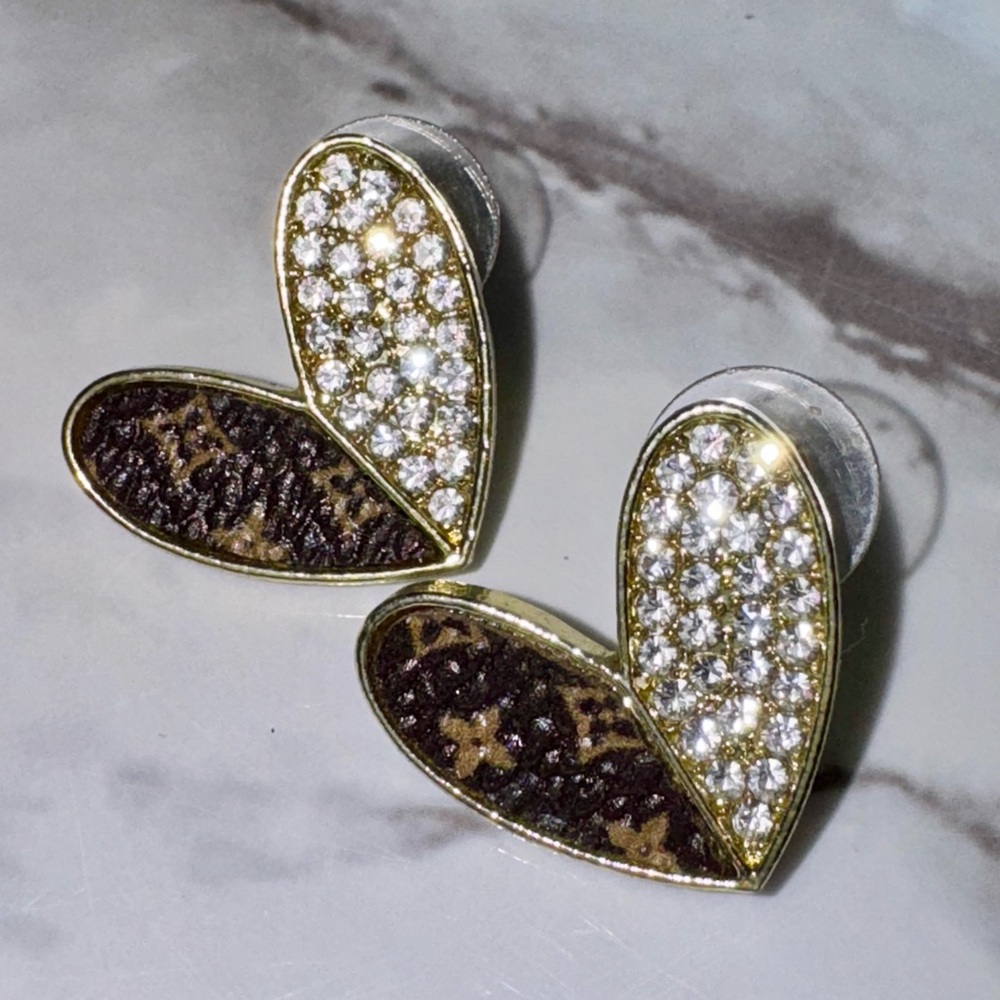 Upcycled LV stone Heart earrings